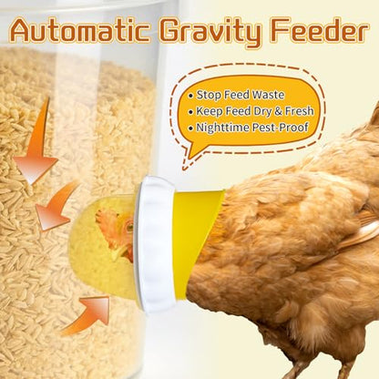 DIY Chicken Feeders 4 Ports Yellow No Waste | Automatic Rain Proof, Poultry Feeder Kit, Includes 1 Hole Saw, for Buckets Barrels Bins Troughs - color: Yellow
