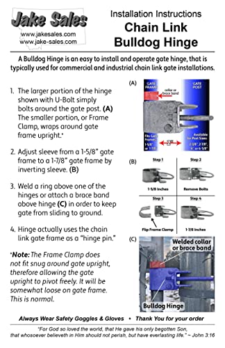 Chain Link Fence Bull Dog Commercial Duty Gate Hinge - for 2-7/8" Outside Diameter Gate Post/Pipe & 1-5/8 Thru 1-7/8" Gate Frames-Galvanized Chain Link Post Gate Hinge-Includes Nuts/Bolts - size: 2-7/8" Post - 1-5/8 & 1-7/8" Gate Frames