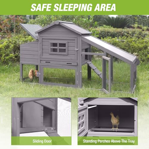GUTINNEEN Chicken Coop Mobile Hen House Wooden with Run Poultry Cage with Nesting Box,Movable - color: Grey