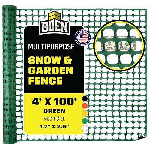 BOEN 4' x 100' Green Temporary Fencing, Mesh Snow Fence, Plastic, Safety Garden Netting, Above Ground Barrier, for Deer, Kids, Swimming Pool, Silt, Lawn, Rabbits, Poultry, Dogs - color: Green, size: 4' x 100'