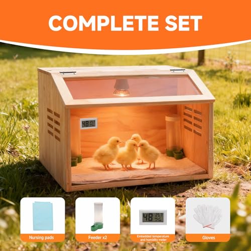 Brooder Box for Chicks Thick Wooden Chicken Brooder Box with Pre-Drilled Holes, Heating Lamp & Thermometer Included, Suitable for Chicks, Ducks, Quails, Hamsters & Small Animals 15.7 x 12 x 12 in - size: Small(15.7x12x12 in)