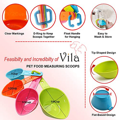 Vila Cat Food Measuring Cups, One Set to Feed Them All - Ideal Scoop Cups for Multi-Pet Homes, Perfect Portion for Your Pets, Easy to Fill and Measure, 4pcs