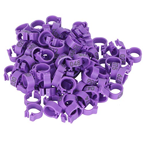 100pcs Birds Foot Rings, Leg Bands, Number Identification Tags for Poultry Farming and Bird Tracking (Purple) - color: Purple