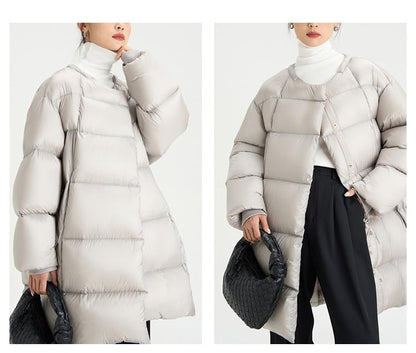 Women's Down Jacket Medium Length Loose A-line Detachable Hooded Warm