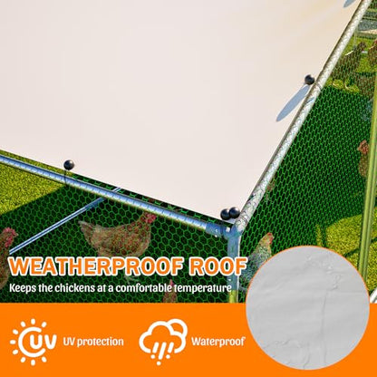 Large 2 Spire Roof Metal Chicken Coop 20×6.72×6.66FT with Run,Water-Resident Poultry Fence with Upgrade Wire Mesh and Anti-UV Cover,Walk-In Hens Pen for Yard,Outdoor Chicken Cage for Duck,Rabbit House - size: 240.0"L x 80.0"W x 79.0"H