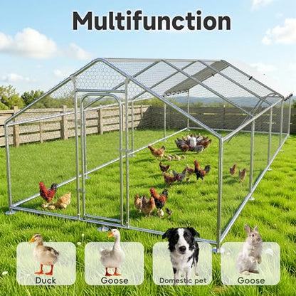 Large Metal Chicken Coop with Roosting Perch, Waterproof and UV Protection Cover, Chicken Run Outdoor Walk-in Cage Chicken Rabbit Duck Hen House for Yard Farm Use Spire Roof (10’ W x 26.2’ L x 6.4’ H) - size: 315.0"L x 118.0"W x 78.0"H