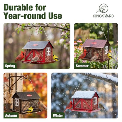 Kingsyard Metal Bird Feeder for Outdoors Hanging, 2-in-1 Wild Bird Feeder with Seed Tray & Built-in Perch, 5 lb Large Capacity for Cardinal Chickadee Finch, Bronze - color: Bronze
