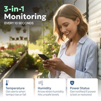 Cellular Temperature Monitor - Remote Power Failure Alarm & Humidity Sensor with Unlimited Alerts. Temp Monitoring System for RV Pet Safety, Vacation Home, Server Room. No Fees or WiFi Required