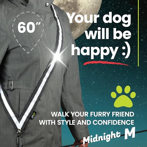 MOONSASH Reflective Sash for Walking At Night | USA-Made | Fitted, Reversible + Patented Night Walking Safety Gear | Perfect Belt/Reflective Vest for Women & Men Alternative | Essential Running Gear - style: MED Midnight Black (60")