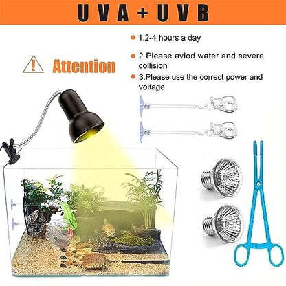 Reptile Heat Lamp Light, UVA UVB Reptile Light, Reptile Turtle Heating Lamps for Turtles Tortoise Lizards Snake Bird or Chick one Terrarium lamp Light +Two 25W Bulb+2 Clip+1tweezer