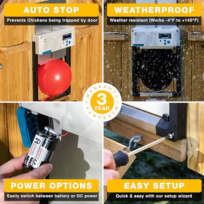 Automatic Chicken Coop Door Opener, ChickenGuard One in All 4 Colours, Timer/Light Sensing, Winter Mode, Auto-Stop & Predator Proof, 3 Power Options, Solar, Battery or Electric (Blue + Batteries) - color: Blue