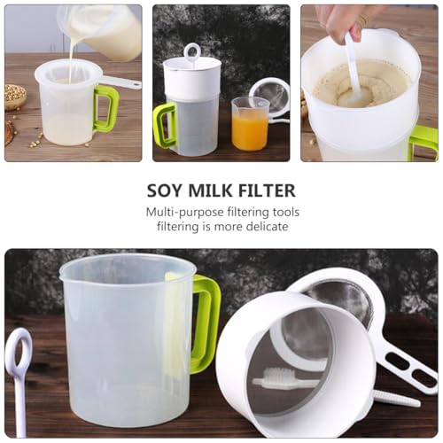 Soy Milk Filter Cup and Juice Mesh Strainer Set 1.5l with Fine Food Strainer Spoon and Cleaning Brush for Homemade Yogurt, Nut Milk, and Juice Filtering in Kitchen
