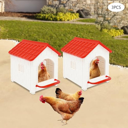 3 Pieces Chicken Nesting Boxes, Wall Mounted/Freestanding Laying Boxes for Hens Plastic Nesting Box for Chicken Coop, Small Farm, 15.1" L x 12" W x 17.3" H, Red