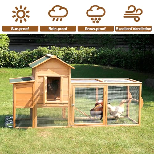 Morngardo Chicken Coop Rabbit Hutch Indoor Outdoor, 80''L Bunny Cage with Run, Guinea Pig House with Wheels and Pull-Out Tray - size: 80.0"L x 24.0"W x 39.0"H