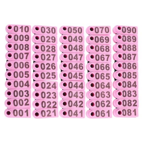 UPKOCH 100pcs Livestock Ear Tags for Cattle Sheep Goats and Pigs Numbered Identification Markers Easy Application for Farm Use for Animal Management and Tracking - color: Pink