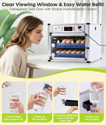 Automatic Egg Incubator for 136 Eggs - Digital Temp & Humidity Control, Auto Turner, Dual Power AC/DC, LED Flashlight, View Window - Commercial Use for Chicken Duck Quail