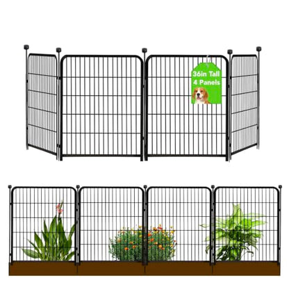 Getlay Garden Fencing 36 Inch High, 4 Panels Total 8.9 Ft(L) Dog Fence Outdoor for Yard, 4 One-Sided Plate, No Door, Anti Dig Fence Barrier, Dog Pen, Rabbit Fences, Garden Fences and Borders - size: 36''(H)-4panels-8.9ft(L) no gate