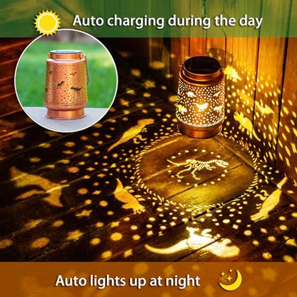Dinosaur Solar Lanterns Outdoor Waterproof Hanging Solar Lights Dinosaur Gifts for Women Men Metal Decorative LED Dinosaur Lanterns for Garden Decor,Yard,Patio,Lawn,Tabletop,Pathway,Landscape - style: Dinosaur