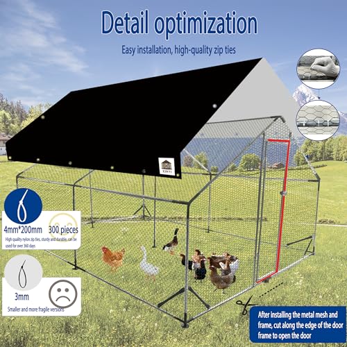 Chicken Runs for Yard with Cover, Metal Chicken Coop, Upgraded Anti-UV 180g/㎡ PE Cloth & 1.1mm Thickened PVC-Coated Hexagonal Chicken Wire Mesh & More Galvanized Steel Standpipes,13.1×9.8×6.4FT - size: 13.1×9.8×6.4FT
