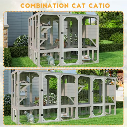 Ketive Catio Outdoor Cat Enclosure, Wooden Cat Catio, Large Weatherproof Cats House with Multiple Platforms and 1 Resting Boxes for Multiple Cats - size: 59" L x 27.5" W x 47.2" H
