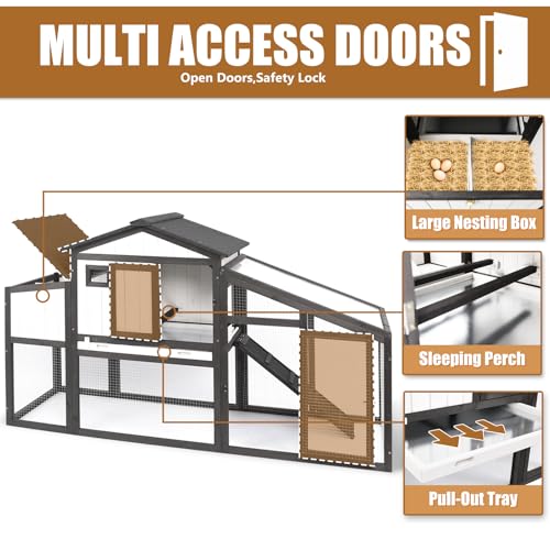130" Large Chicken Coop with Run, 2-Story Wooden Hen House with Weatherproof Roof & Nesting Box, Outdoor Poultry Cage for 4-8 Chickens, Ducks & Rabbits with Removable Tray & Ramp - size: 130.0"L x 26.0"W x 39.0"H