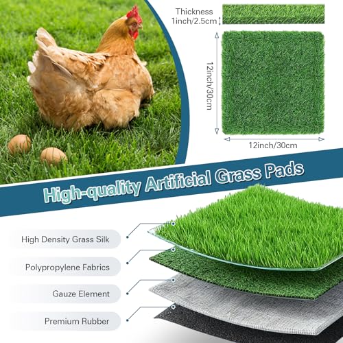 6 Pack Artificial Grass Nesting Box Pads, 12"x12" Washable Chicken Coop Liners for Egg Protection, for Chicken Coop and Pet Garden Lawn Indoor Outdoor