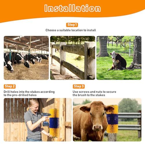 2PCS Livestock Scratch Brush with 4 Screws - Grooming Brushes for Horse, Goat, Cow, Pig - Cattle Supplies with Back Scratcher
