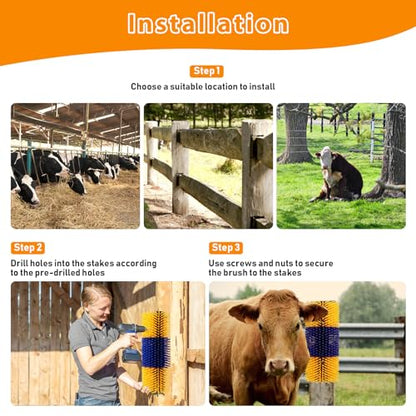 2PCS Livestock Scratch Brush with 4 Screws - Grooming Brushes for Horse, Goat, Cow, Pig - Cattle Supplies with Back Scratcher