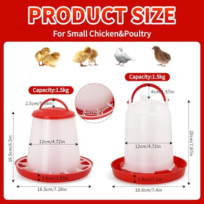 Hanging 1.5kg Chicken Feeder and 1.5L Chicken Waterer Set Kit,No Waste Plastic Automatic Chicken Feeder Waterer for Small Poultry Chicks,Quails and Birds, Outdoor Farm Equipment