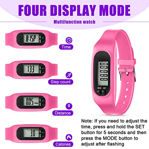 Geyoga Pedometer for Walking Steps and Miles Pedometer Watch Silicone Steps Tracker Running Bracelet Ankle Step Counter for Calorie Burning and Step Counting - color: Pastel Girly Multi