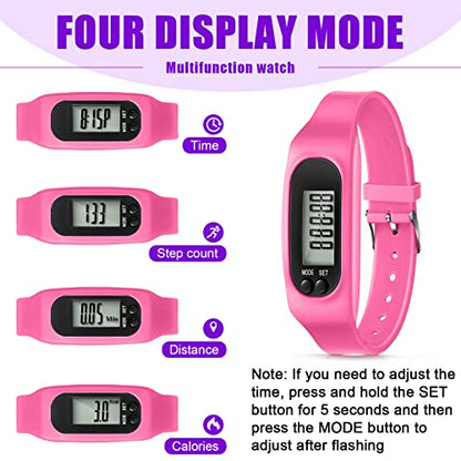 Geyoga Pedometer for Walking Steps and Miles Pedometer Watch Silicone Steps Tracker Running Bracelet Ankle Step Counter for Calorie Burning and Step Counting - color: Pastel Girly Multi