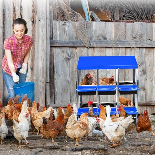 Chicken Nesting Box, 6 Compartment Roll Away Design for High-Volume Egg Collection and Easy Wall Mounting with Metal Legs - color: Blue, size: 6 holes with legs