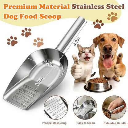 Mity rain Dog Food Scoop Stainless Steel with Long Handle, Precise Dog Food Measuring Cup 1.5, 1 1/4, 1, 3/4, 1/2 Cup, Pet Scoop for Cats, Rabbits, Animals, Metal Spoon for Dog Food Storage (2CUP) - size: 2CUP