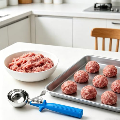HOMURE H 2 OZ Scoop, Large Ice Cream Scoop with Trigger, #16 Disher, Muffin Scoop, 4 tbsp Cookie Scoop for Baking, Blue Handle, for Making Ice Cream Cookie Muffin Cupcake Mashed Potato - size: #16 (2 oz)