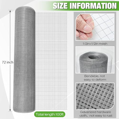 Tatuo Hardware Cloth 1/2 Inch 72in x 100ft Hot Dip Galvanized After Welded Cage Mesh Rolls 21 Gauge Metal Chicken Wire Roll Wire Fencing Poultry Netting for Raised Garden Rodent Animals - color: Silver, size: 72in X 100ft