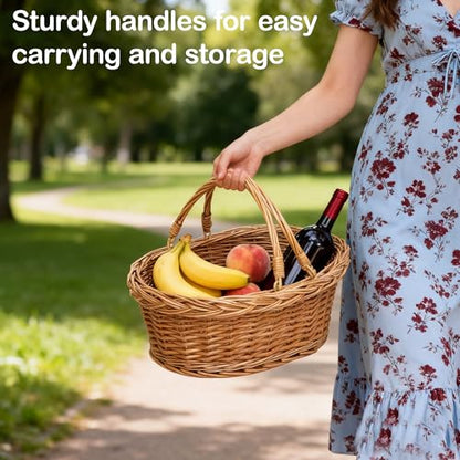 Wicker Picnic Basket with Handle, Natural Large Empty Basket Cheap Easter Egg Candy Storage Suitable for Toys, Flowers, Weddings (Original Color 15.75 * 11.81 * 5.91 inches)