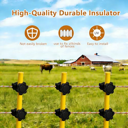 50 PCS Electric Fence Insulators - Screw Mount Round Post Clips, Durable Wire Holders for Farm and Pet Fences - Black - color: Black 50 Pcs