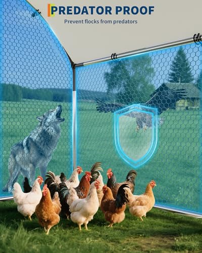 Large Metal Chicken Coop Run with Dome Roof & Split Door, 9.8 x 19.7 x 6.5 FT Heavy Duty Walk-in Poultry Cage with Waterproof & UV-Resistant Cove, Outdoor Hen House for Farm Yard