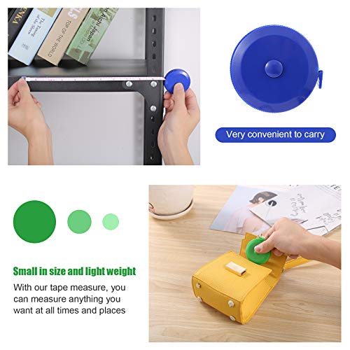 Measuring Tape Retractable, 60 Inch Soft Fabric Tape Measure for Body, Push Button Sewing Measurement Tape for Cloth Waist(3 Pack/Green Black Blue) - color: Green, Black, Blue