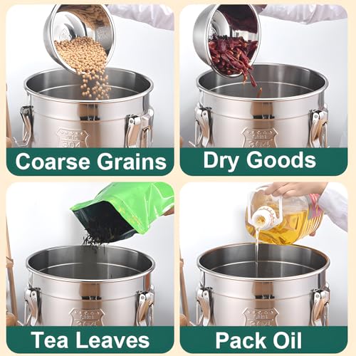 304 Stainless Steel Airtight Canister, Metal Cereal Flour Storage Container with Carry Handle Sealed Lid Coffee Canisters for Household Kitchen Bean Oil Milk Barrel (33L/8.7Gal)