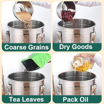 304 Stainless Steel Airtight Canister, Metal Cereal Flour Storage Container with Carry Handle Sealed Lid Coffee Canisters for Household Kitchen Bean Oil Milk Barrel (33L/8.7Gal)