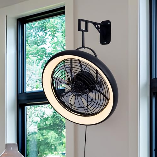 Wall Mounted Fan with Lights, 20” Wall Mount Fan with Remote, 6 Speeds Plug in Wall Fan, Reversible, 3CCT, Dimmable, Noiseless, 360°Adjustable Tilt for Workshop, Patio, Home - color: 6008-20"