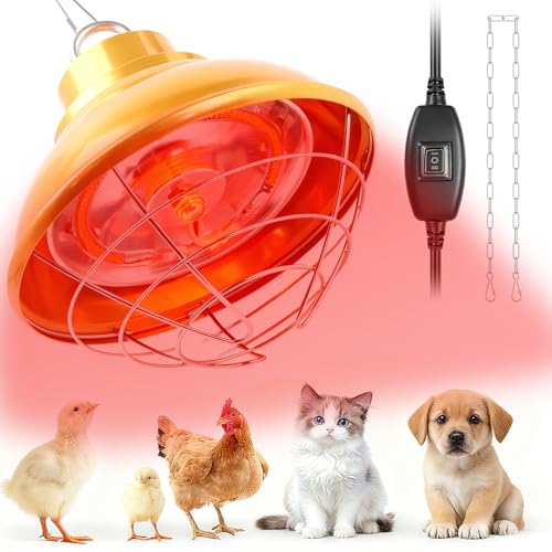 Chicken Heat Lamp Carbon Fiber Tube Brooder Heater Lamps for Chicks,Adjustable 2 Temperature Hanging Chicken Warmer for Livestock Dog Kennel,Cat House,Round 175W/350W