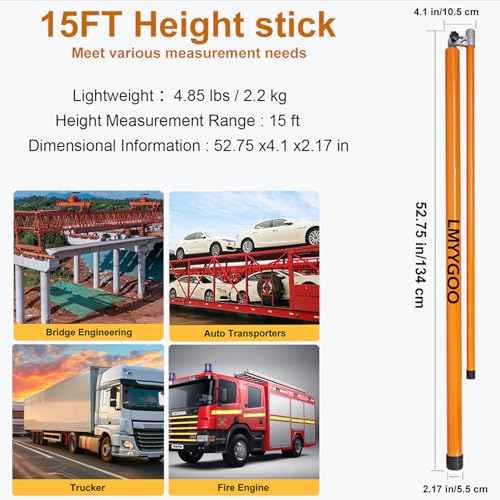 15FT Height Measuring Stick for Trucks, Retractable Bar for Measuring Cars, Truck Height Measuring Stick with Adjustable Pole