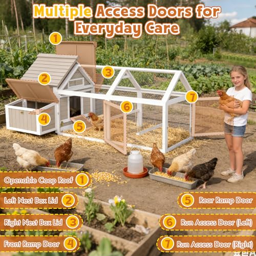 Ketive 83" L Large Chicken Coop with Run for 4-6 Chickens, Expandable Wooden Backyard Hen House Poultry Cage with 4 Reinforced Nesting Boxes, Dual Ramp Doors, Removable Slide-Out Tray, Curved Roof - size: 83.0"L x 58.0"W x 39.5"H