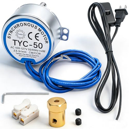 Twidec/Synchronous Turntable Motor Electric Motor 2.5-3RPM/MIN 50/60Hz 4W CCW/CW AC100~127V Synchron Motor for Cup Turner,Cuptisserie Rotator with 7mm Flexible Coupling TYC-50-2.5-3R-XLLB1PCS - size: 2.5-3r-1 set