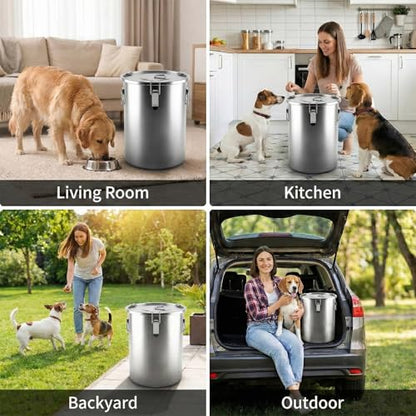 304 Stainless Steel Dog Food Storage Container, 35LB/40LB Airtight Pet Food Container with Locking Lid & Silicone Seal, Large Metal Food Storage Bin for Dry Dog/Cat Food, Rice, Flour (35 LBS) - size: 35 LBS