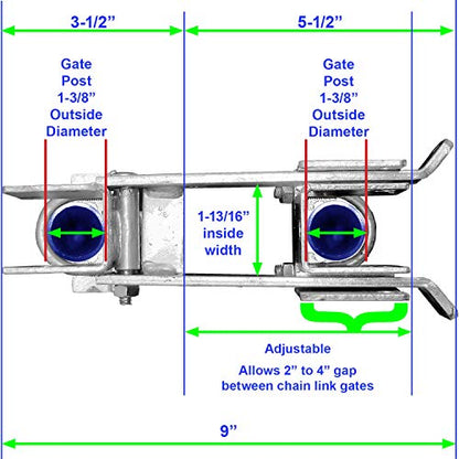 Chain Link Residential Strong Arm Double Gate Latch - Latches Two Gates Together Without the Need of a Drop Rod - Chain Link Double Gate Latch for 1-3/8" Gate Frames - size: Residential - Each