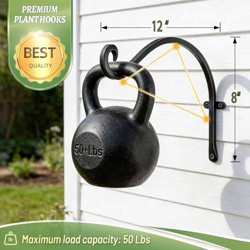 AJART Hanging Plant Hanger Outdoor: 12-Inch Metal Bird Feeder Wall Hooks - 4 Pieces Black Plant Bracket Hook for Hanging Flower Baskets - size: 12 Inch, style: Plant Hooks