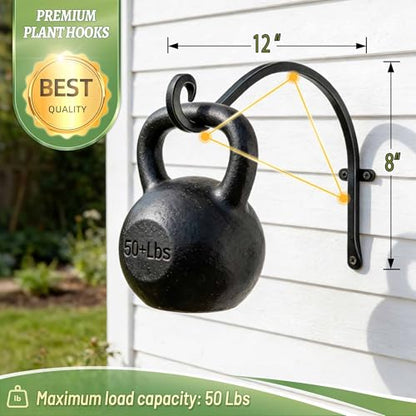 AJART Hanging Plant Hanger Outdoor: 12-Inch Metal Bird Feeder Wall Hooks - 4 Pieces Black Plant Bracket Hook for Hanging Flower Baskets - size: 12 Inch, style: Plant Hooks
